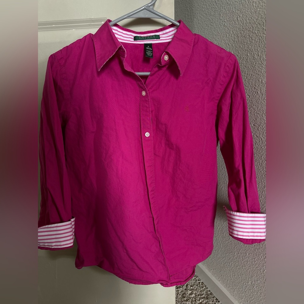 Ralph Lauren Women’s Button-Down Shirt – Fuchsia Pink, Size M